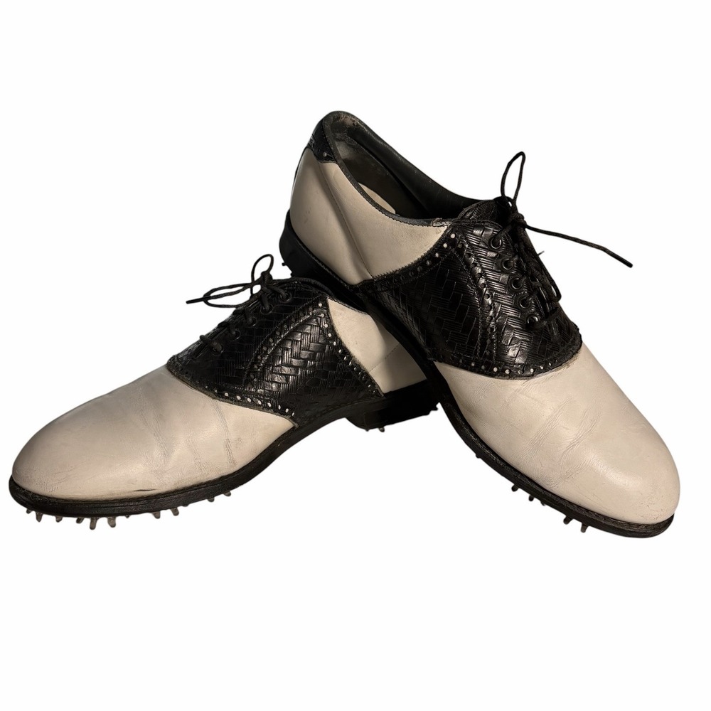 Vintage FootJoy Golf Shoes Mens 10 D Black White Leather Made in USA Softspikes